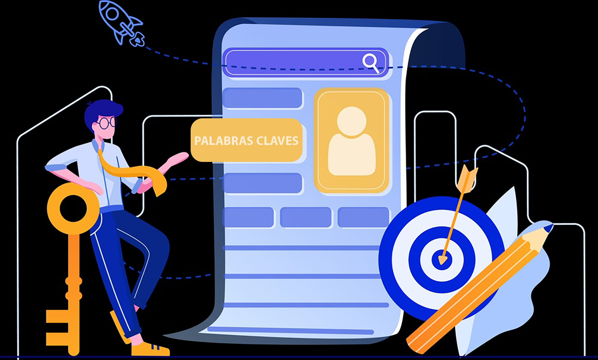 grafico de un escritor buscando palabras claves