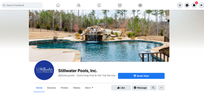 Pagina de Facebook de Stillwater Pools.