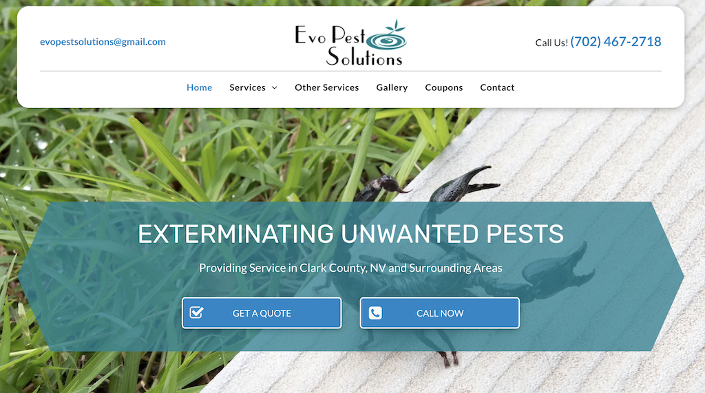 Sitio web de Evo Pest Solutions.