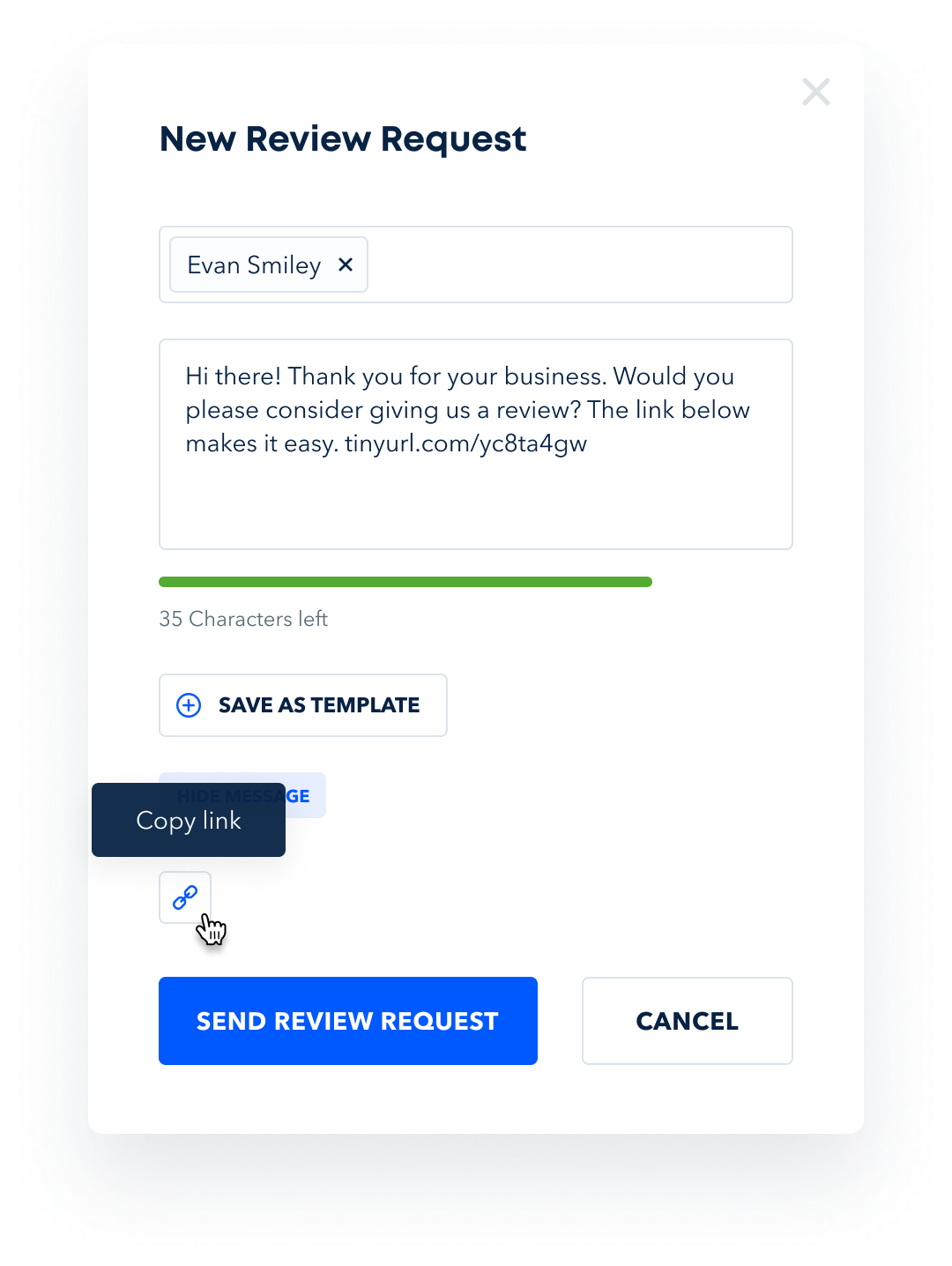 Product Mock Mobile - Reviews - New Review Request - Copy Link