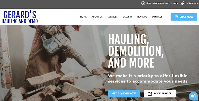 Sitio web de Gerards hauling and demo.