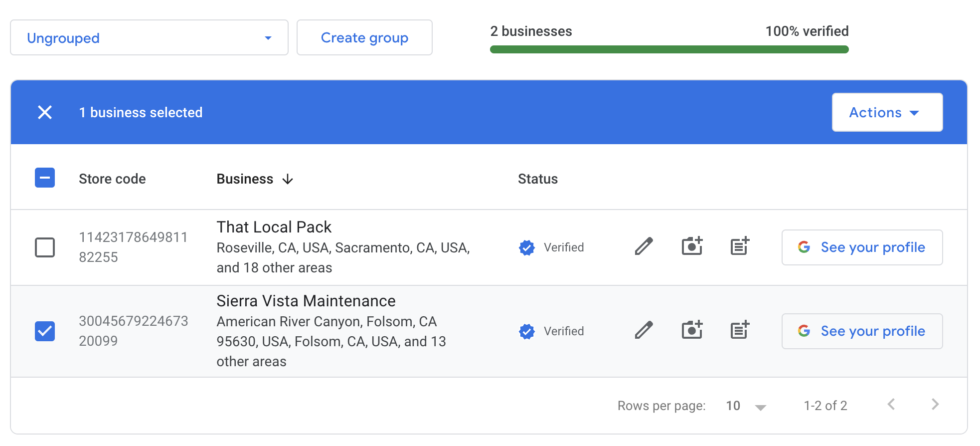 select business profile from ungrouped